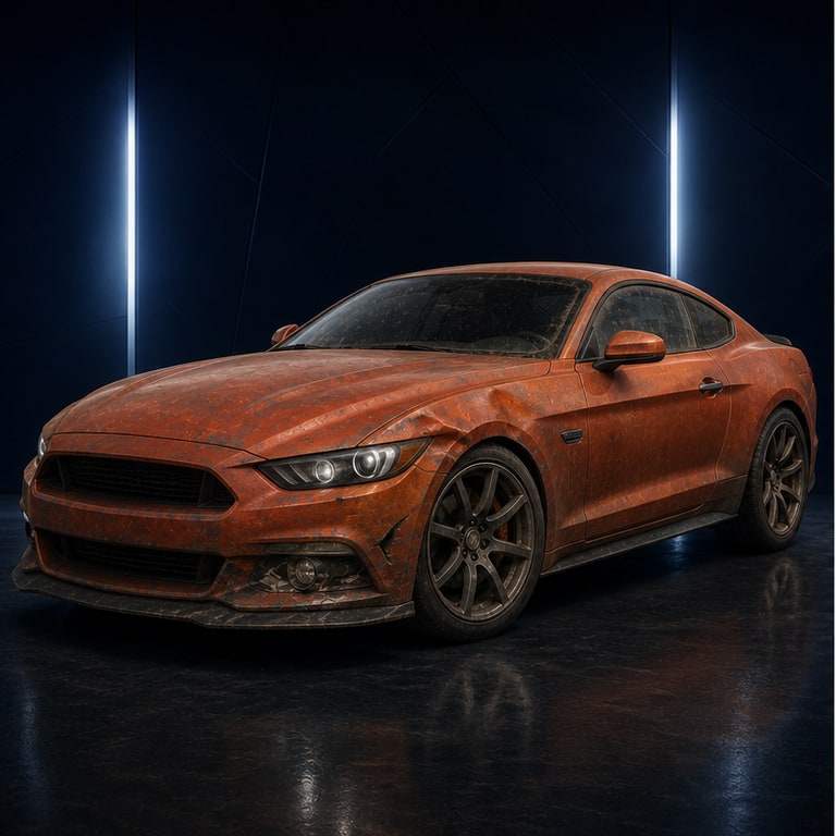 Damaged sport coupe before restoration